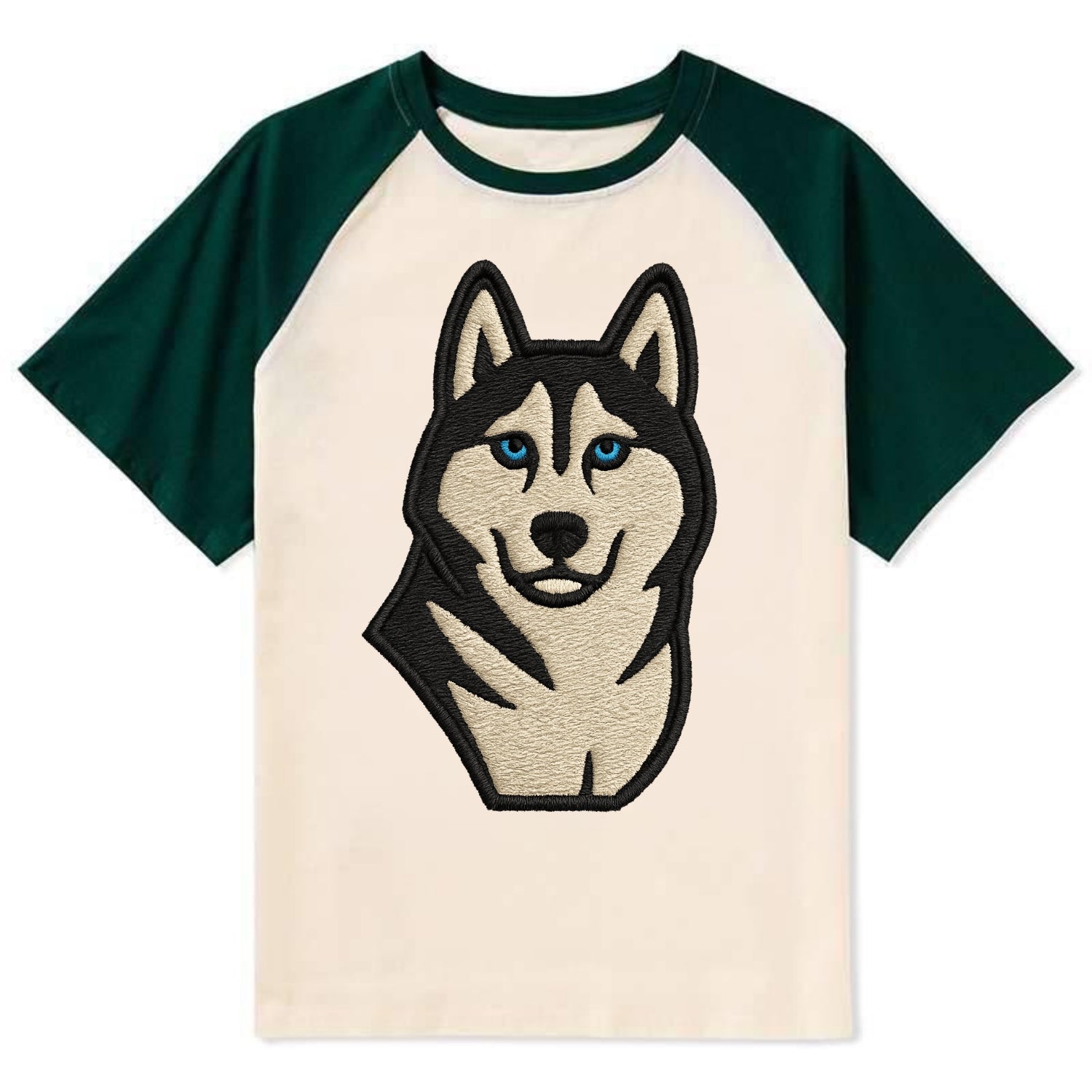 Husky - Blue eyes close-up portrait - Co Contrast Raglan T-shirt - Green
