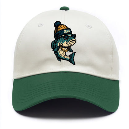 Erie Lake Trout wearing Erie beanie with - Two Tone Cap - Green