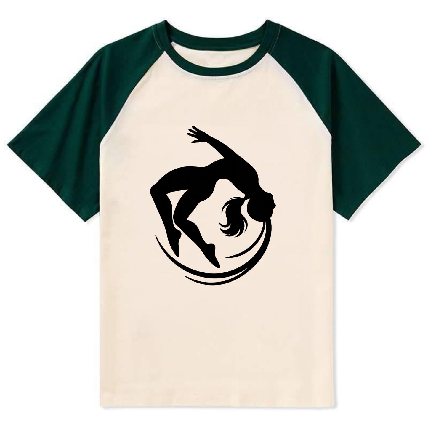 Gymnast mid-backflip rotation - Contrast Raglan T-shirt - Green