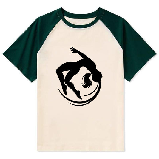 Gymnast mid-backflip rotation - Contrast Raglan T-shirt - Green