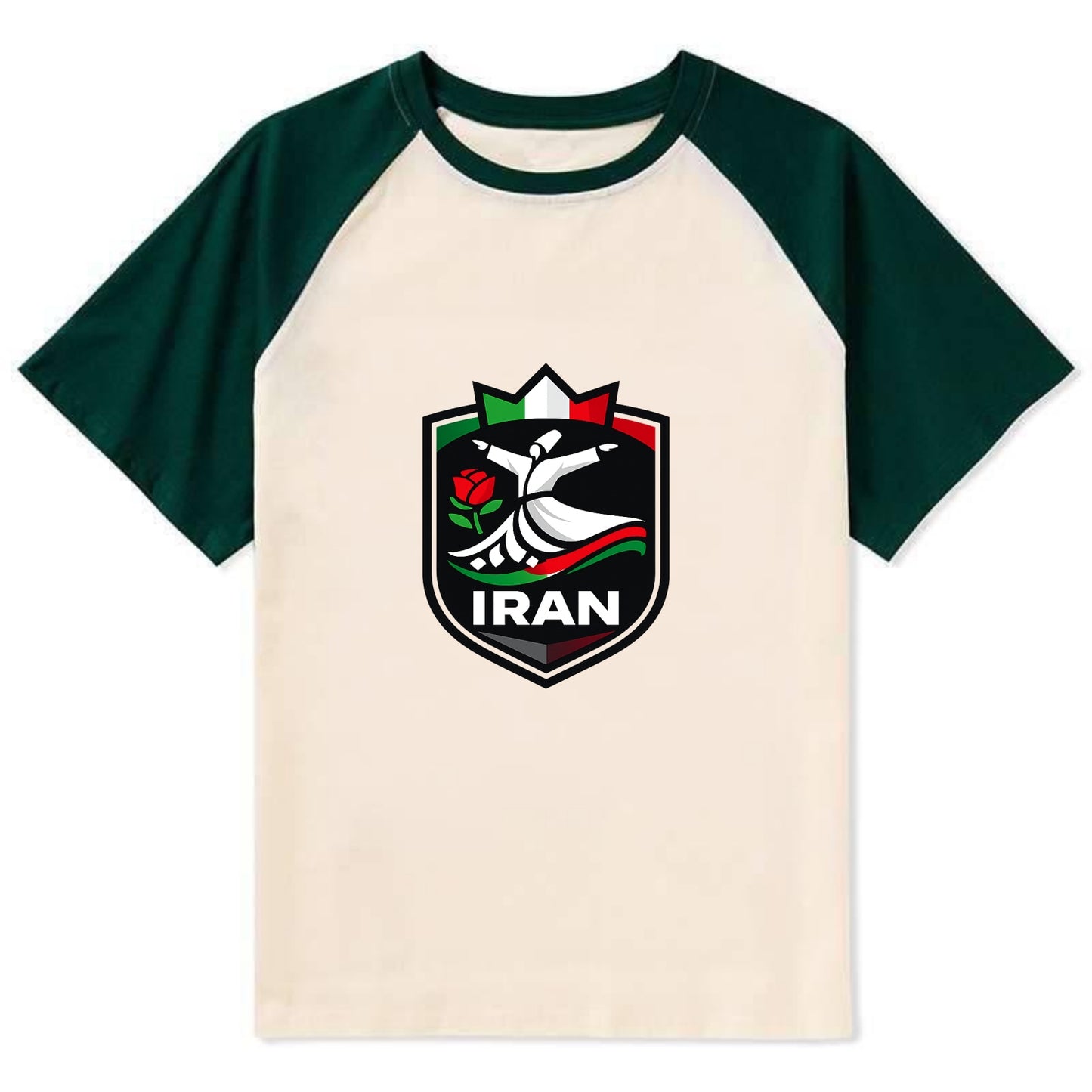 Iran Rumi Poetry Badge - Contrast Raglan T-shirt - Green