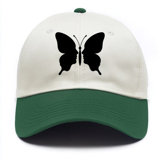 Butterfly wings - negative space reveals hidden faces or patterns - Two Tone Cap - Green