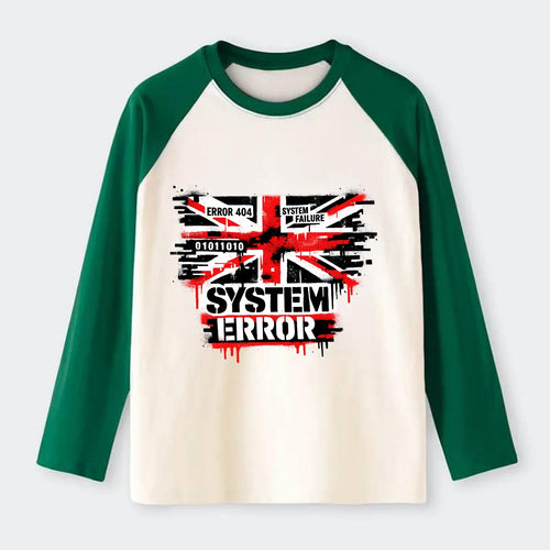 SYSTEM ERROR | Glitch Union Jack pattern | Digital corruption effect | - Raglan Long Sleeve T-Shirt