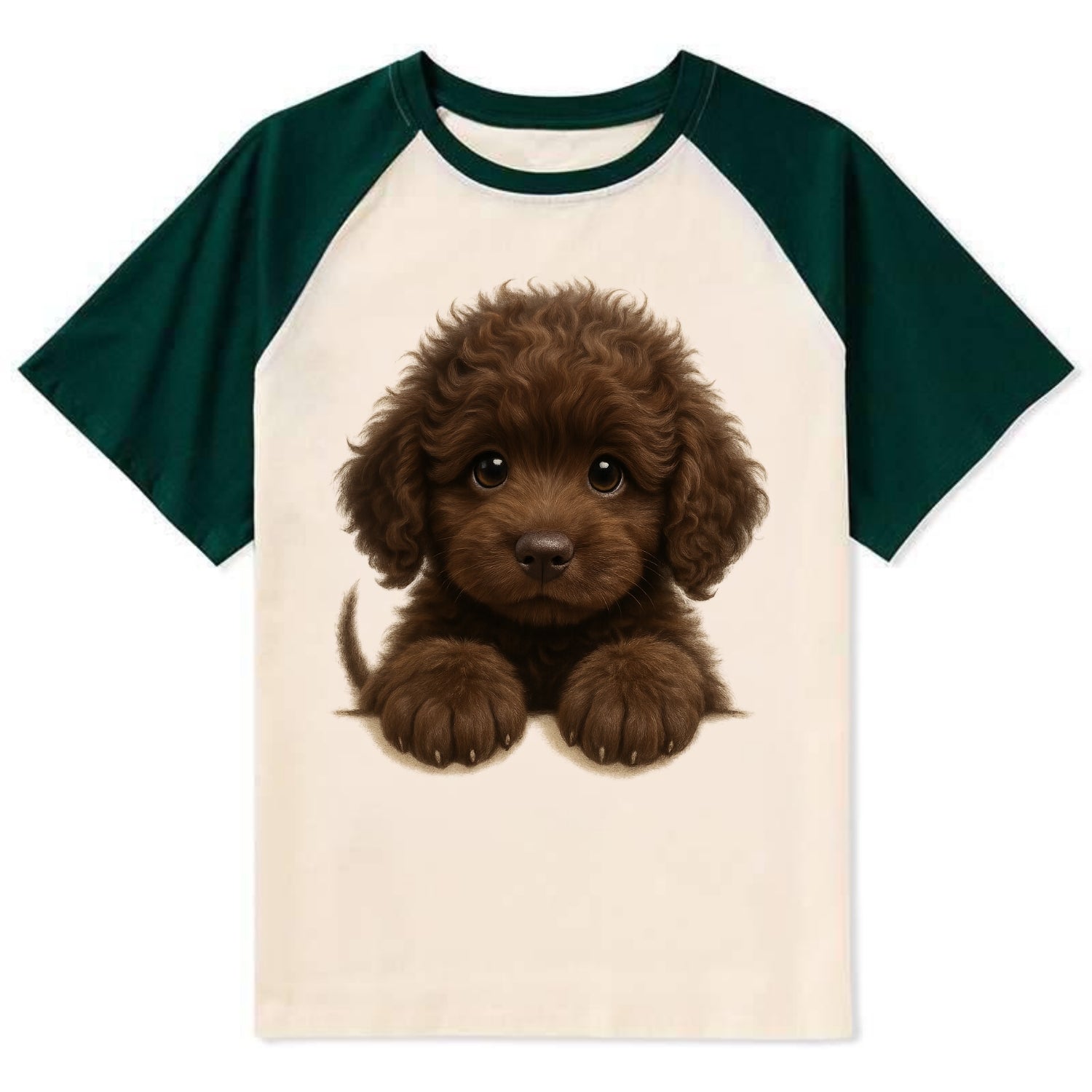 Irish Water Spaniel  - Contrast Raglan T-shirt - Green