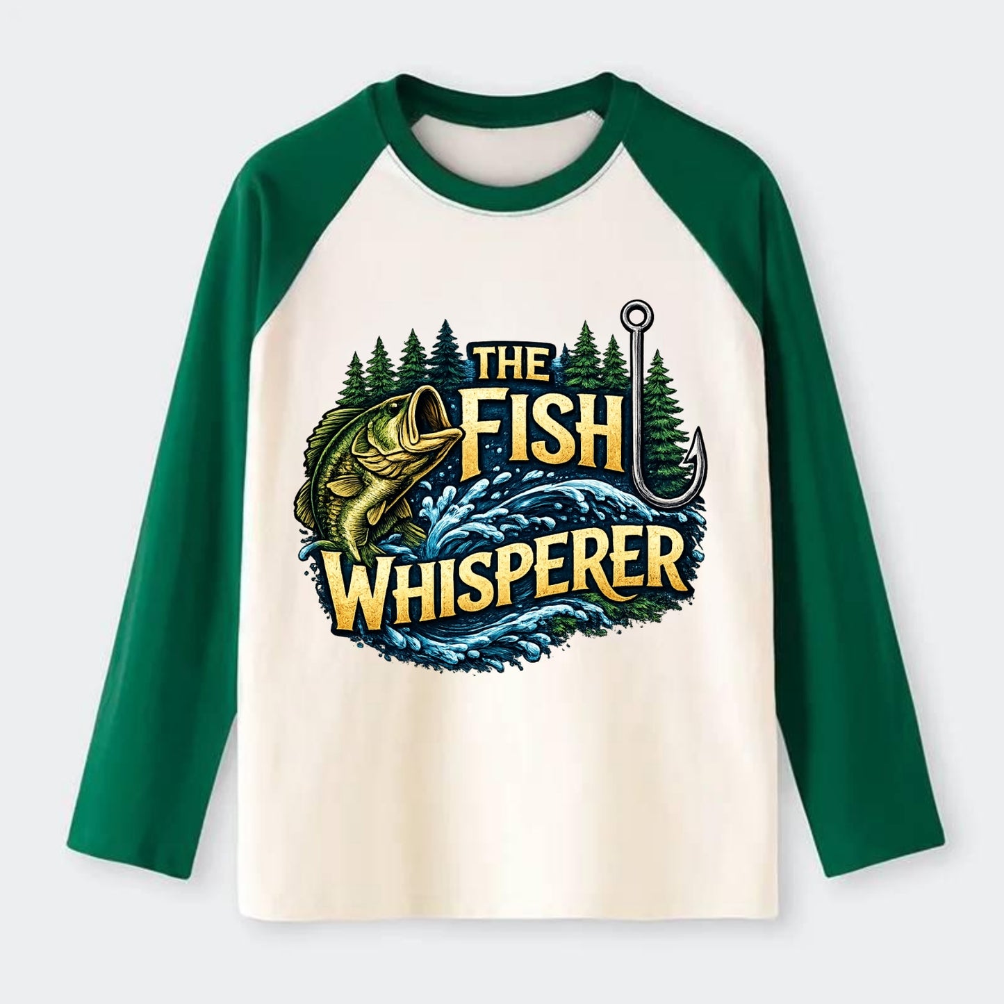 Fish Whisperer - Raglan Long Sleeve T-Shirt - Green