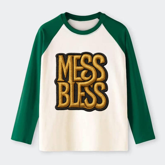 MESS;BLESS UP Gold Metallic Visor - Raglan Long Sleeve T-Shirt - Green