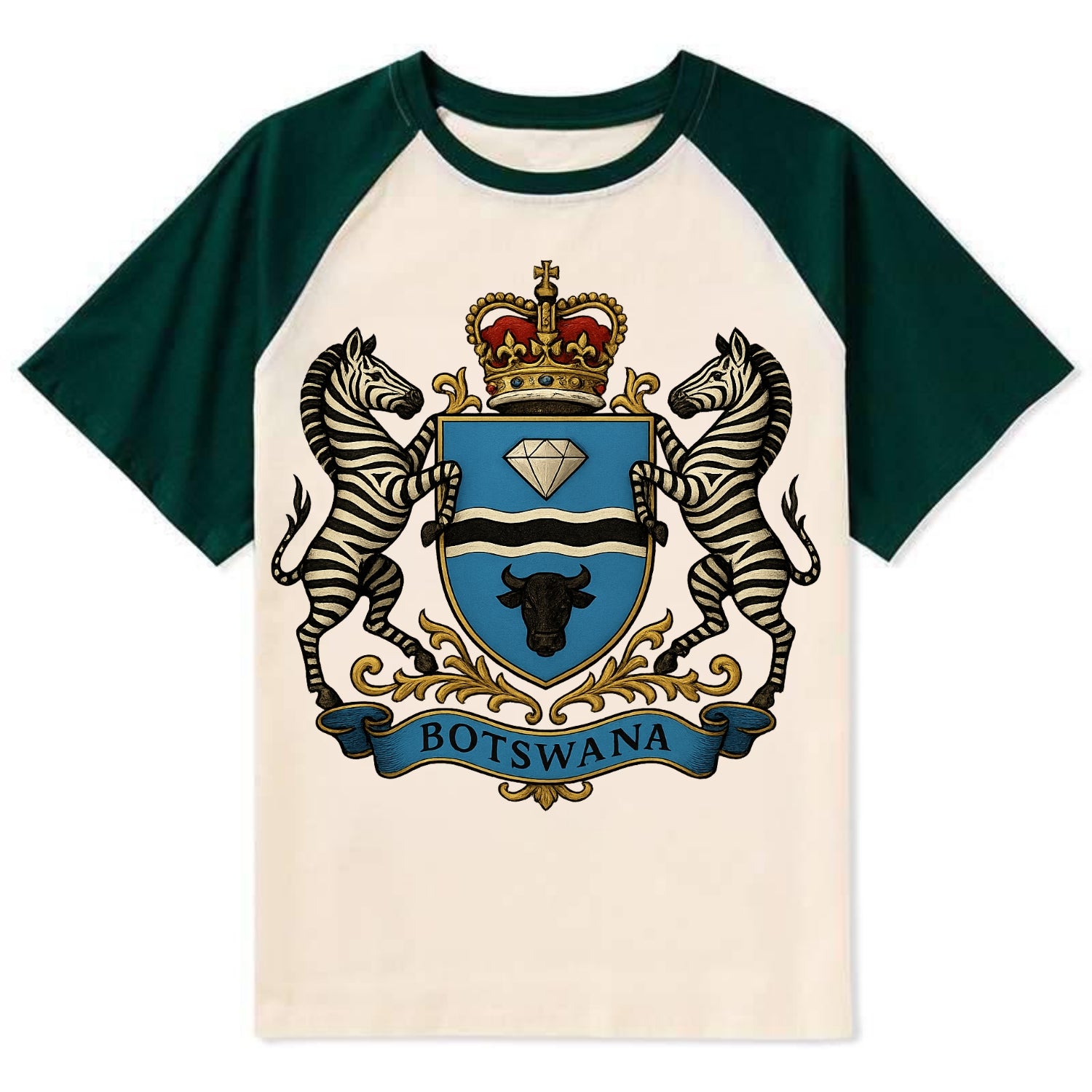 Botswana Heritage Badge  - Contrast Raglan T-shirt - Green