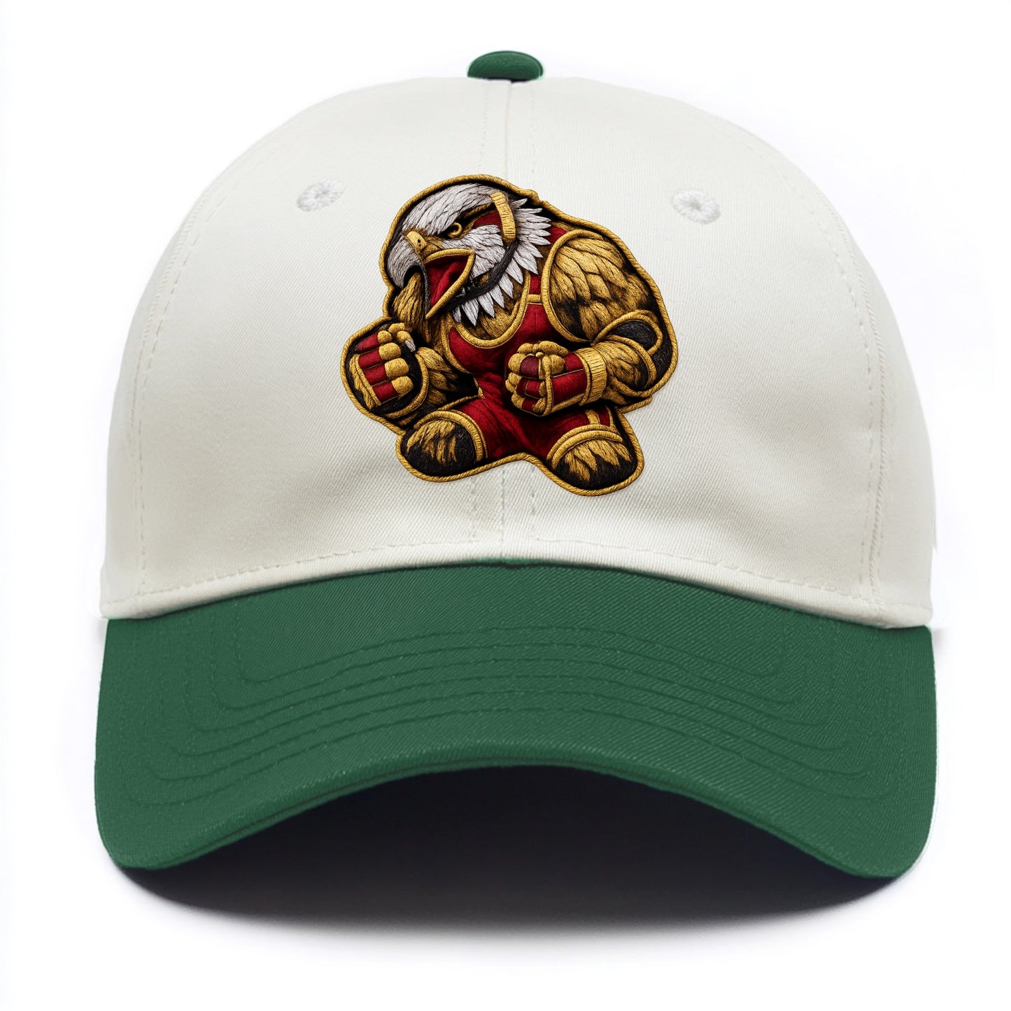 Embroidered patch design - WRESTLING EAGLE - fierce eagle with wrestling singlet in - Two Tone Cap - Green