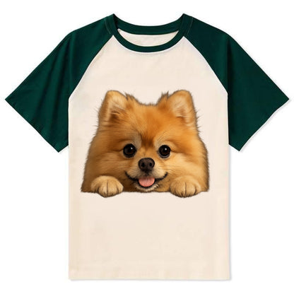 Pomeranian  - Contrast Raglan T-shirt - Green