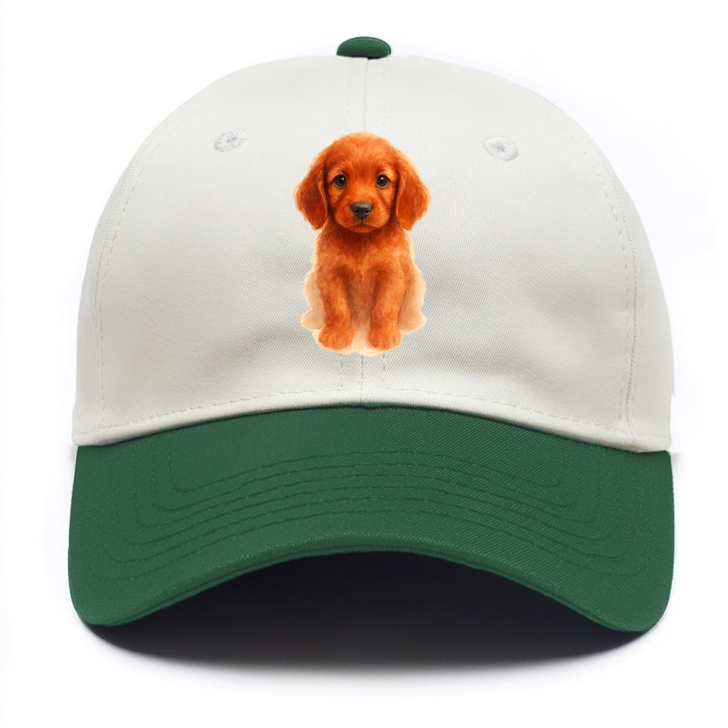 Baby Irish Setter Puppy - mahogany red coat, feathered ears, friendly eyes, - Two Tone Cap - Green