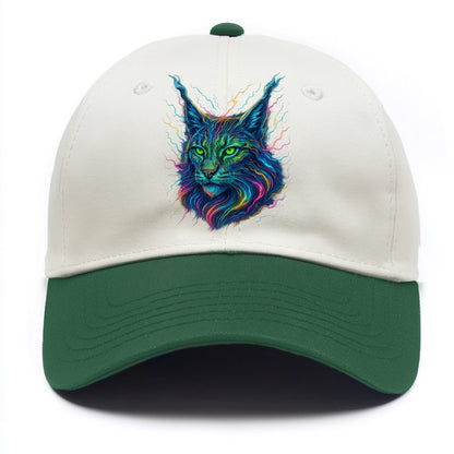 Wild lynx with ear tufts transforming into liquid mercury flows, silver and gold - Two Tone Cap - Green