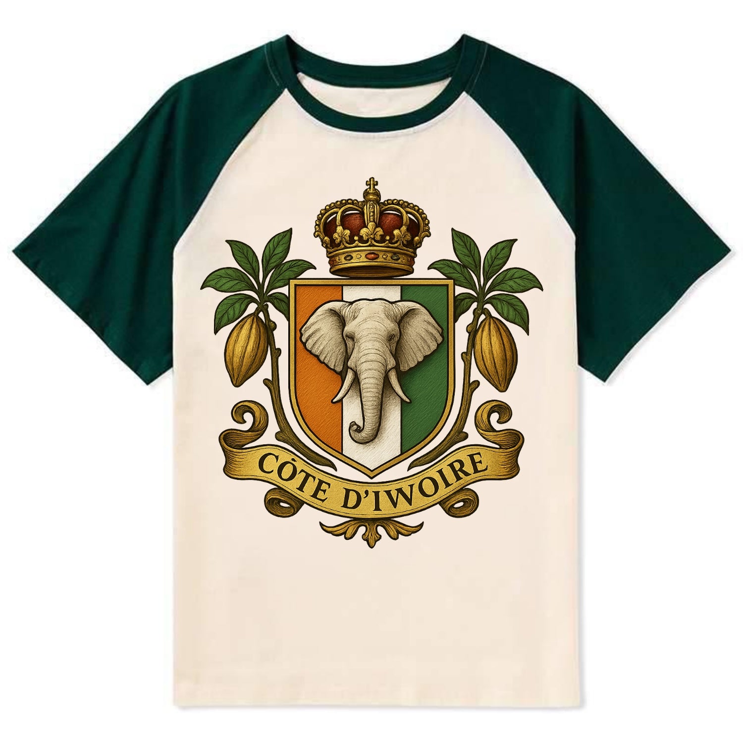 Ivory Coast Royal Logo  - Contrast Raglan T-shirt - Green