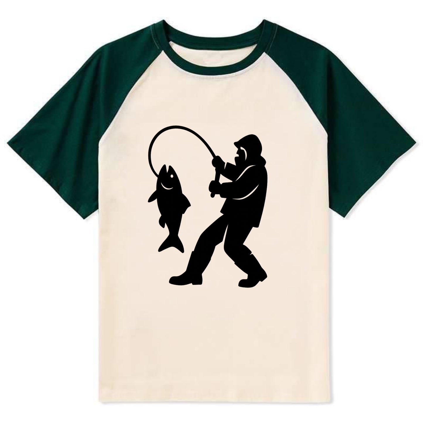 Alaskan fisherman hauling catch - Contrast Raglan T-shirt - Green