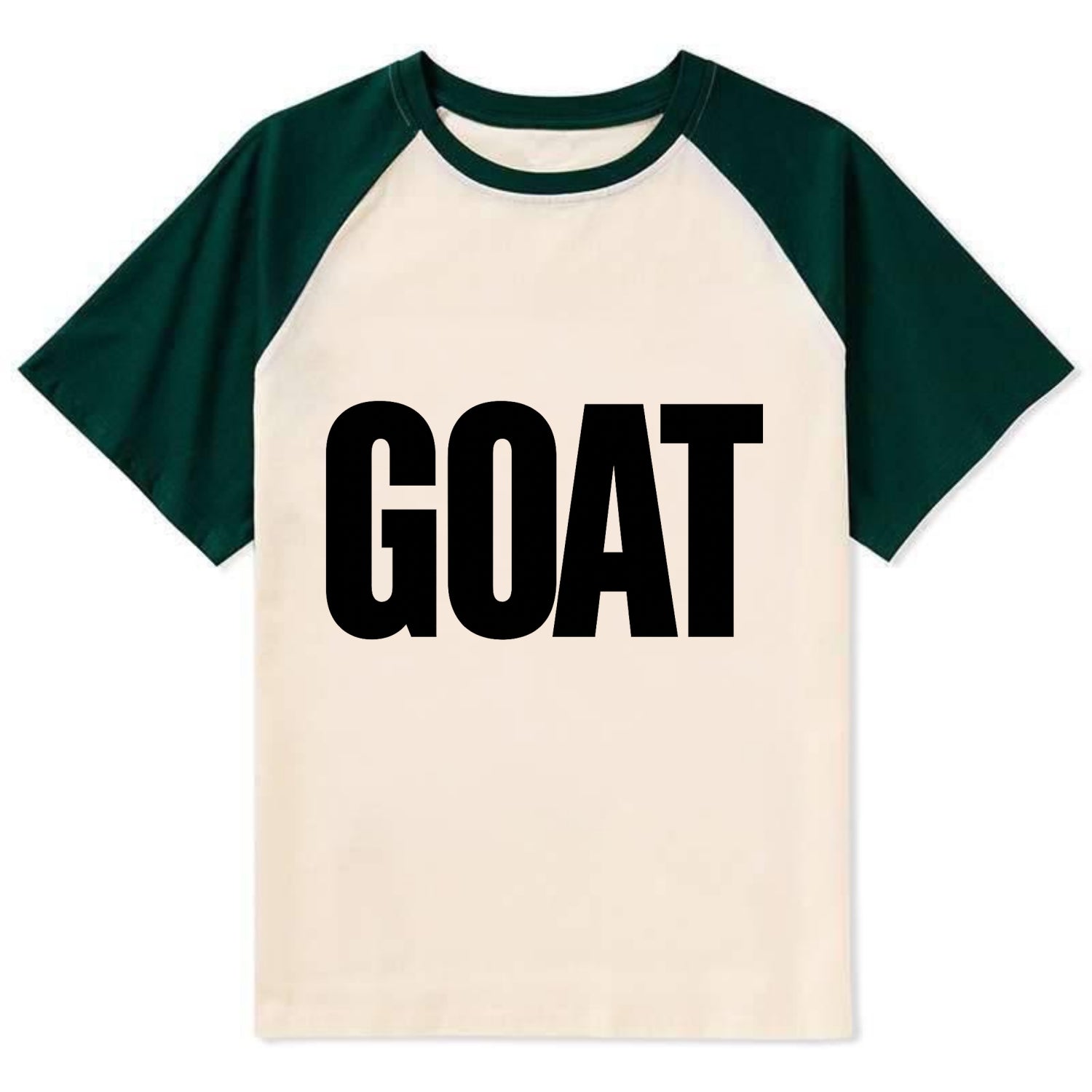 Bold typography design - "GOAT" - greatest of all time - Contrast Raglan T-shirt - Green