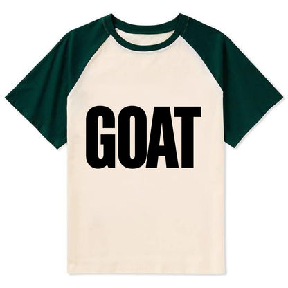 Bold typography design - "GOAT" - greatest of all time - Contrast Raglan T-shirt - Green