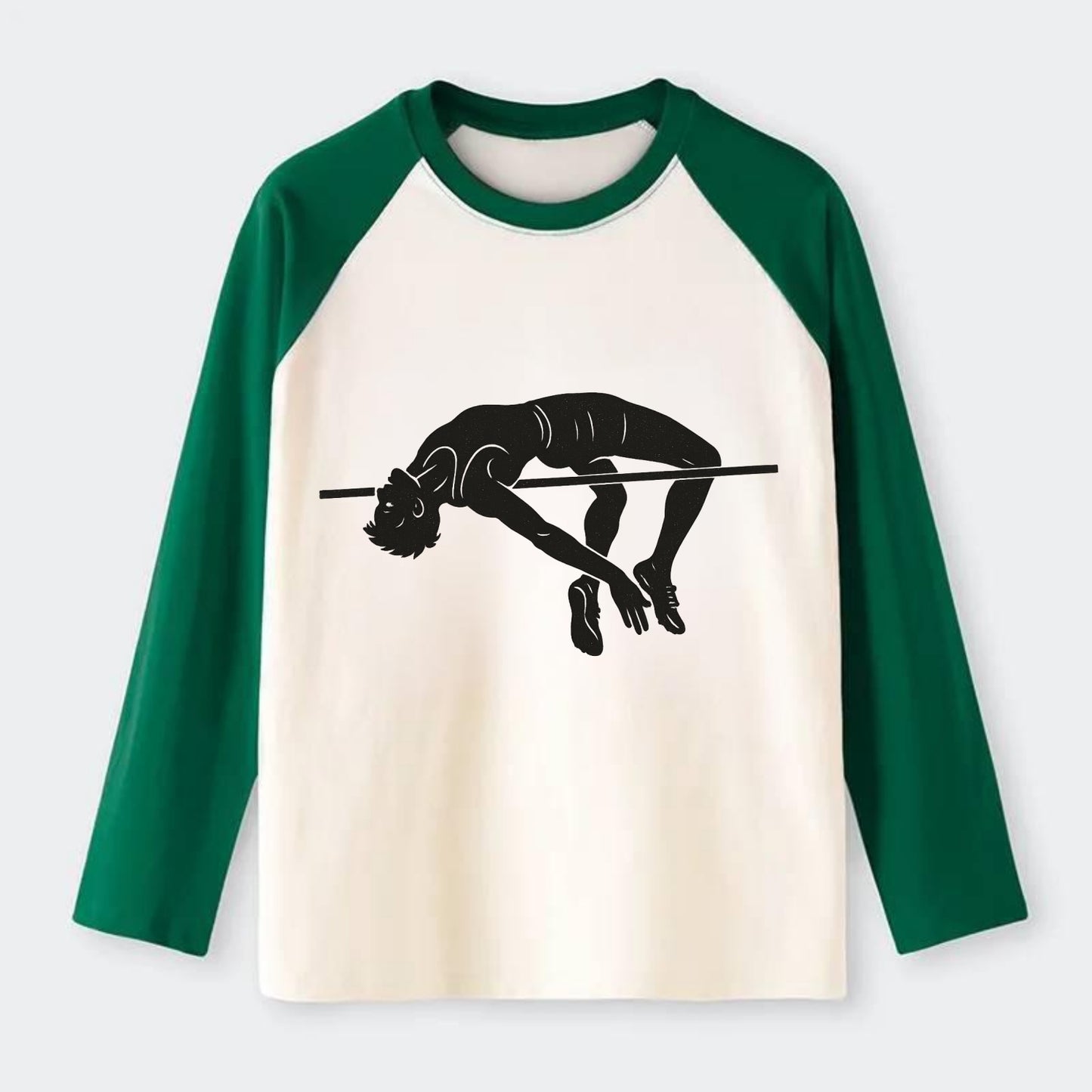 High jumper arching over bar - Raglan Long Sleeve T-Shirt - Green