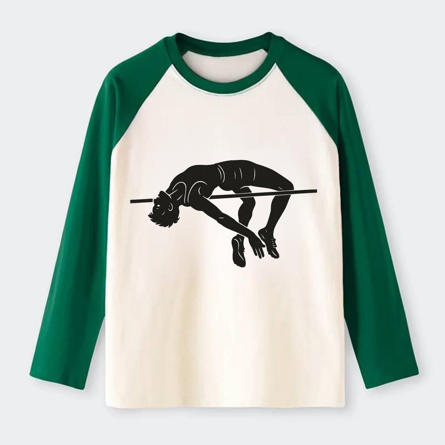 High jumper arching over bar - Raglan Long Sleeve T-Shirt - Green