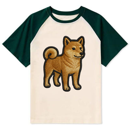 Shiba Inu - Trendy Japanese dog logo wit - Contrast Raglan T-shirt - Green