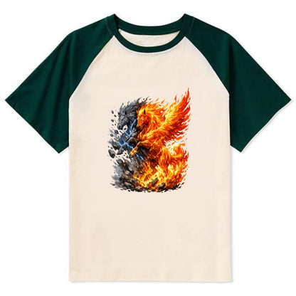 THUNDER FIRE | Horse combining lightning and flame | Electric fire | - Contrast Raglan T-shirt - Green