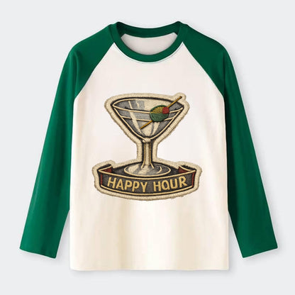 COCKTAIL MARTINI - martini glass with olive in silver and green , - Raglan Long Sleeve T-Shirt - Green