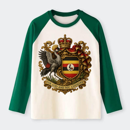 Uganda Crested Crane Emblem - Raglan Long Sleeve T-Shirt - Green