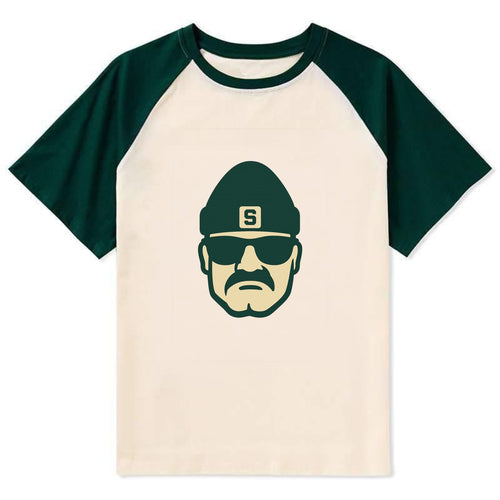 East Lansing Spartan wearing Michigan State beanie with S patch - Contrast Raglan T-shirt
