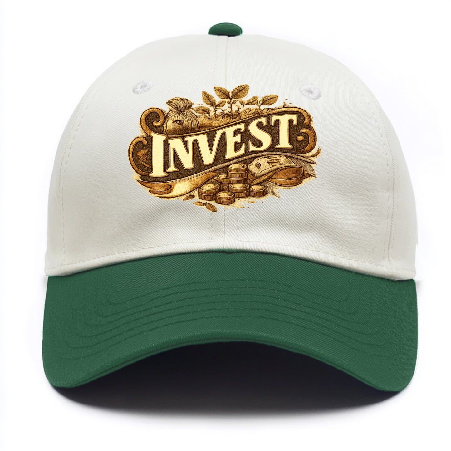 Bold typography design - "INVEST" - growing money, smart decisions - Two Tone Cap - Green