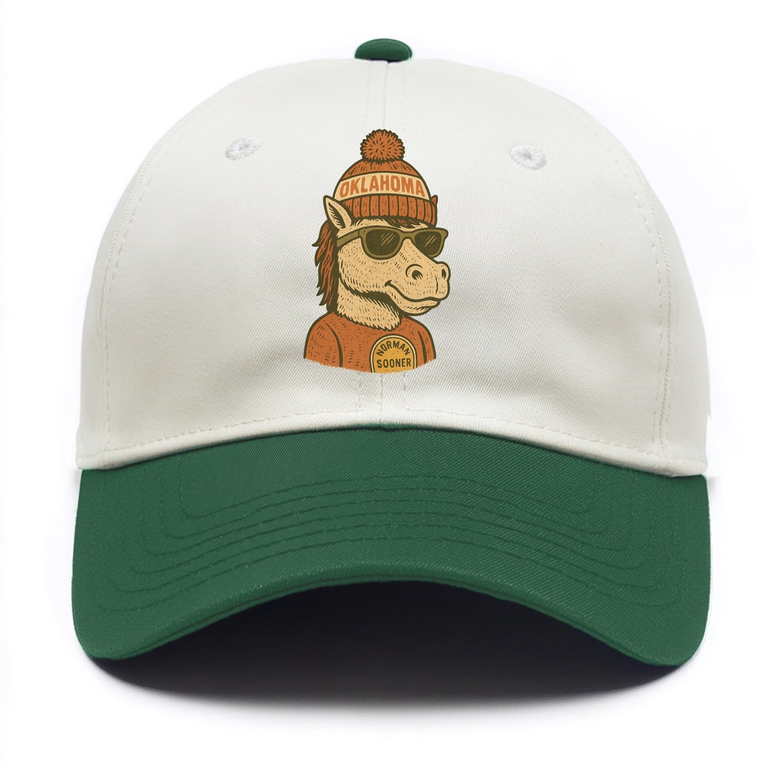 Norman Sooner Horse wearing Oklahoma bea - Two Tone Cap - Green
