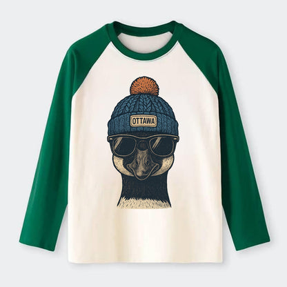 Ottawa Canadian Goose wearing Ottawa bea - Raglan Long Sleeve T-Shirt - Green