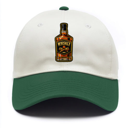 WHISKEY BOTTLE - bourbon bottle in amber and gold , spirits connoisseur - Two Tone Cap - Green