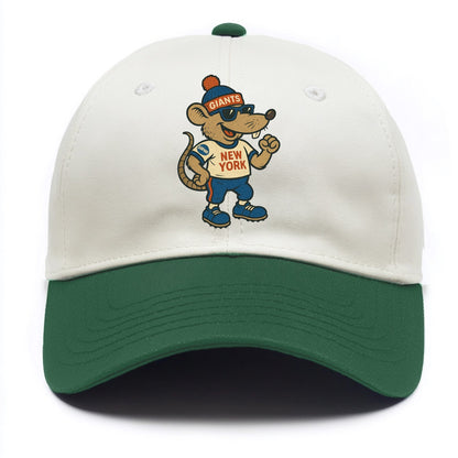 New York Rat wearing Giants beanie with subway patch and wayfarer sunglasses - Two Tone Cap - Green