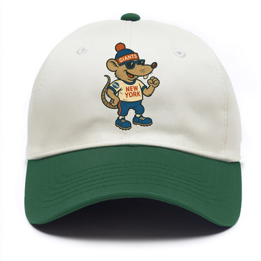 New York Rat wearing Giants beanie with subway patch and wayfarer sunglasses - Two Tone Cap - Green