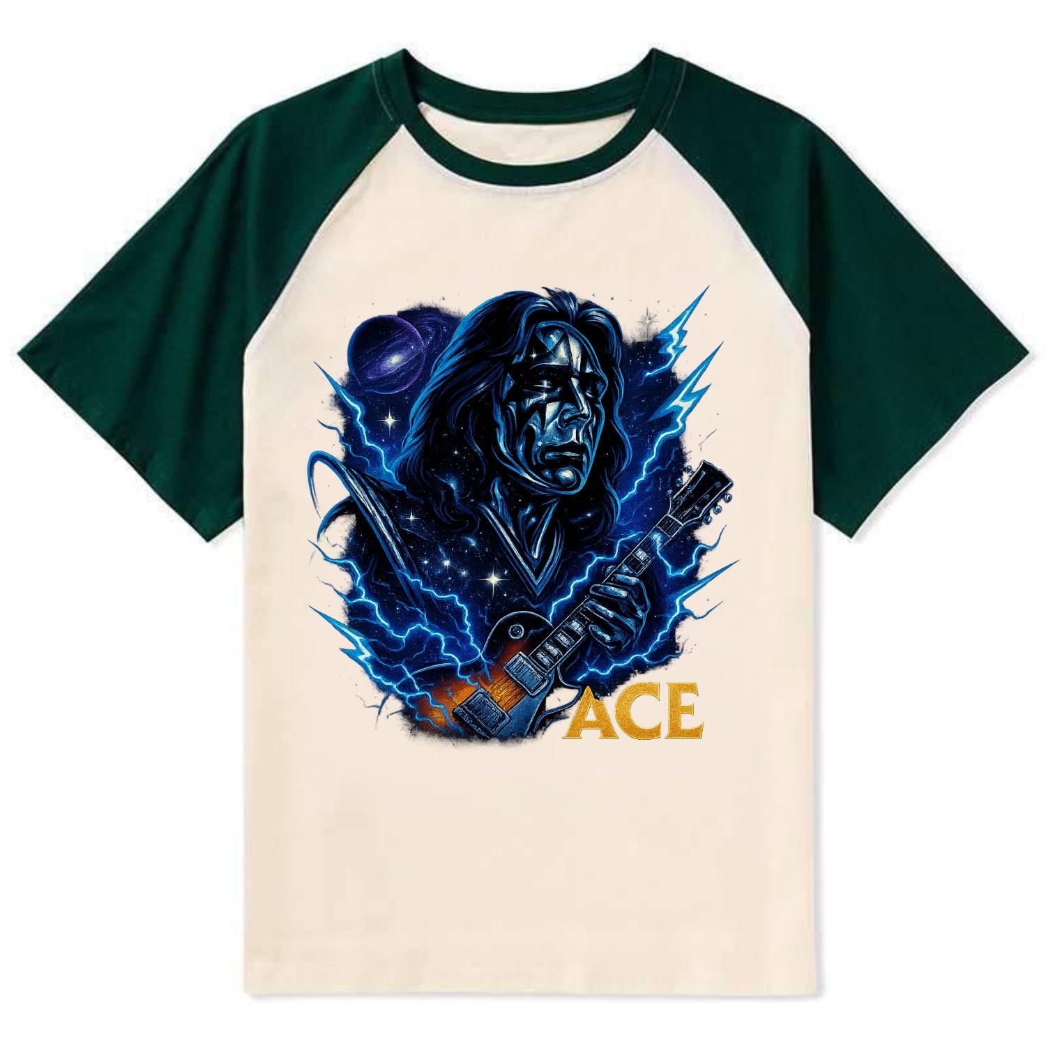Cosmic Chrome Portrait - Contrast Raglan T-shirt - Green