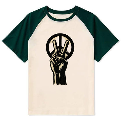 Peace sign hand gesture - anti-war movement ink brushstrokes - Contrast Raglan T-shirt - Green