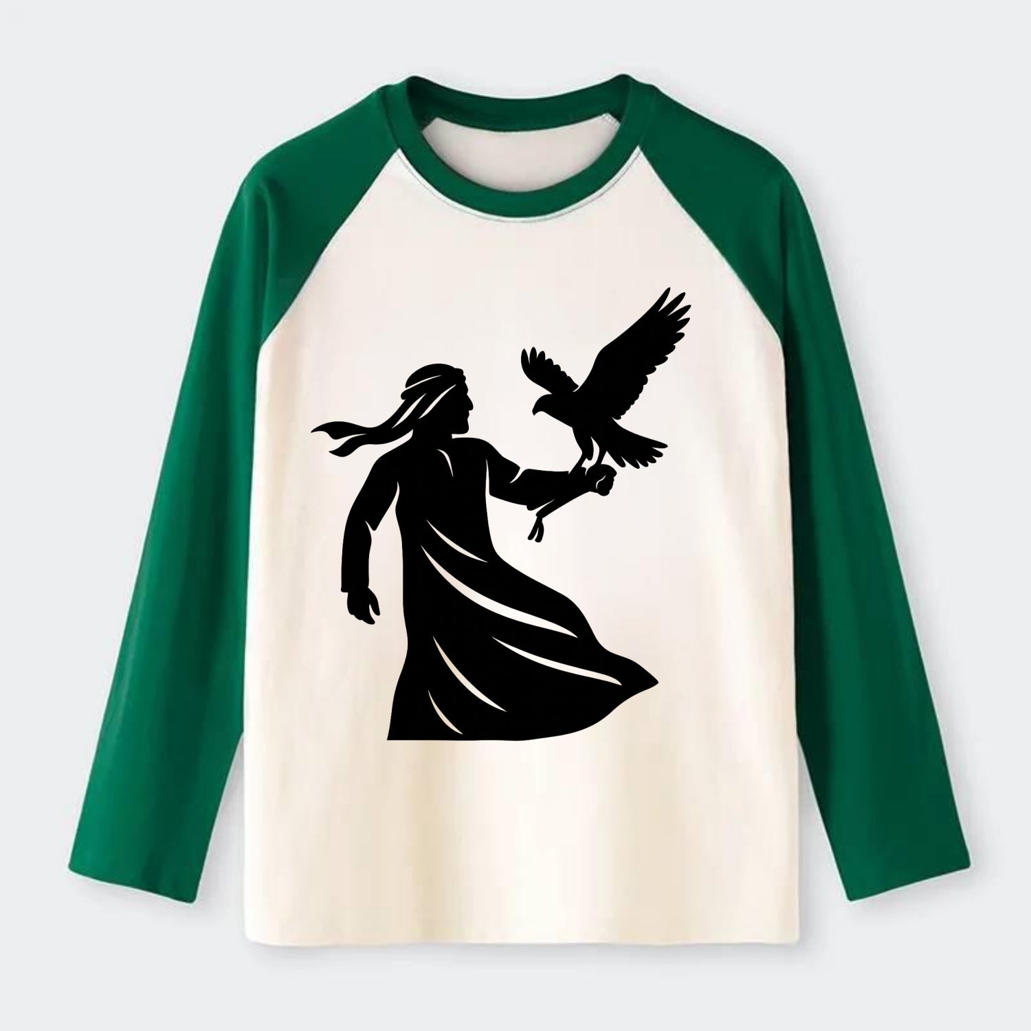 Arabian falconer with bird - Raglan Long Sleeve T-Shirt - Green