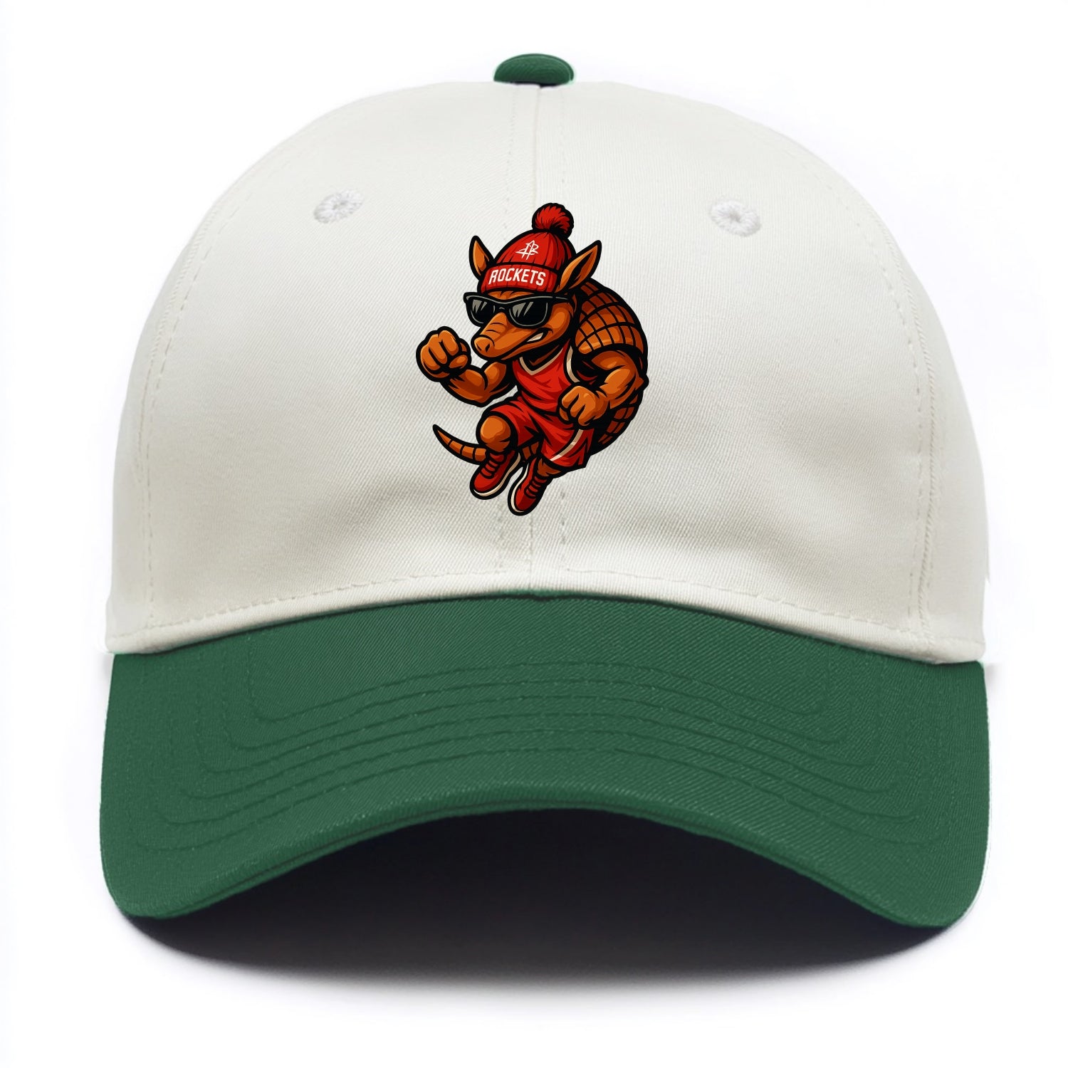 Houston Armadillo wearing Rockets red and silver beanie with rocket ship and - Two Tone Cap - Green
