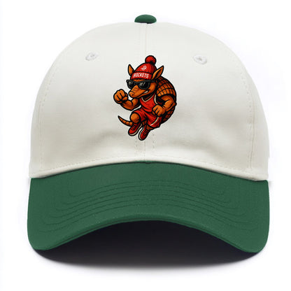 Houston Armadillo wearing Rockets red and silver beanie with rocket ship and - Two Tone Cap - Green