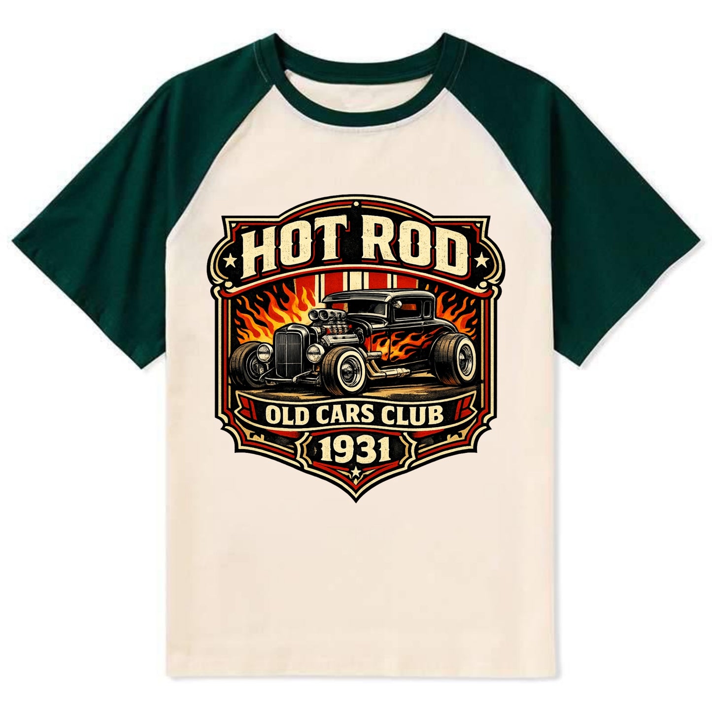 Hot Rod Club 1931 - Contrast Raglan T-shirt - Green