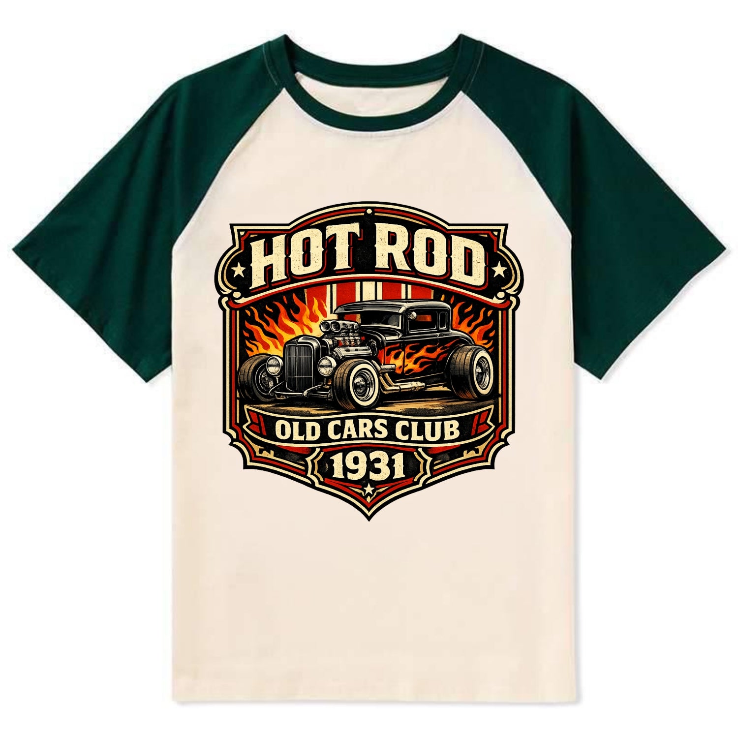 Hot Rod Club 1931 - Contrast Raglan T-shirt - Green