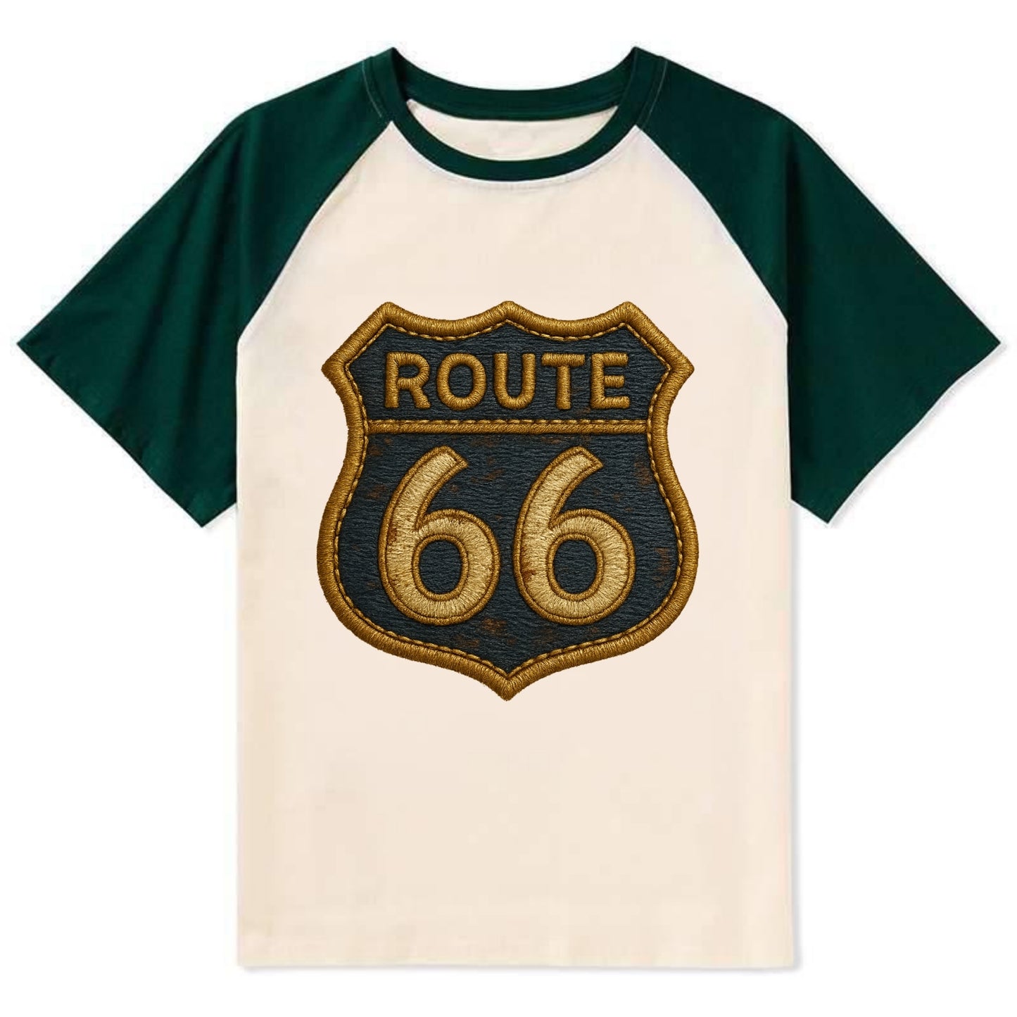 Route 66  - Contrast Raglan T-shirt - Green