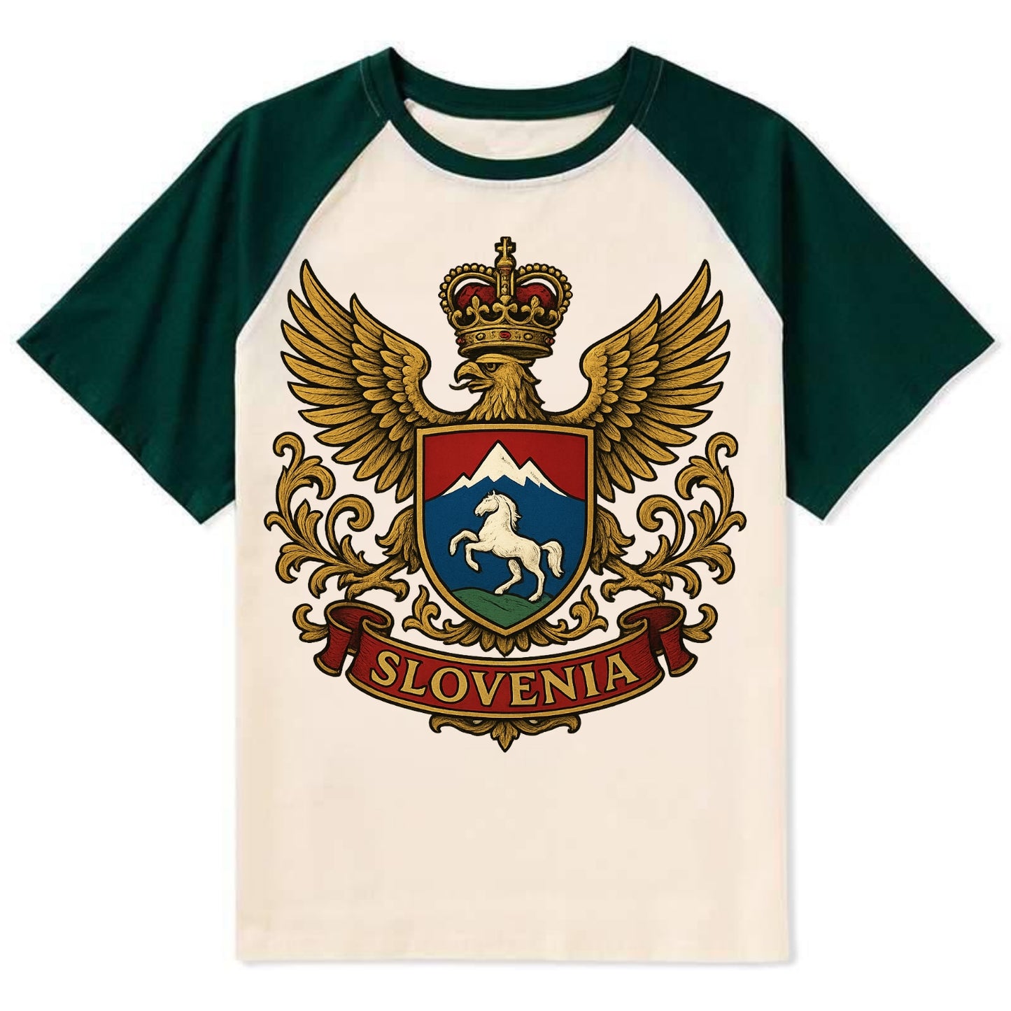 Slovenia Heritage Badge  - Contrast Raglan T-shirt - Green