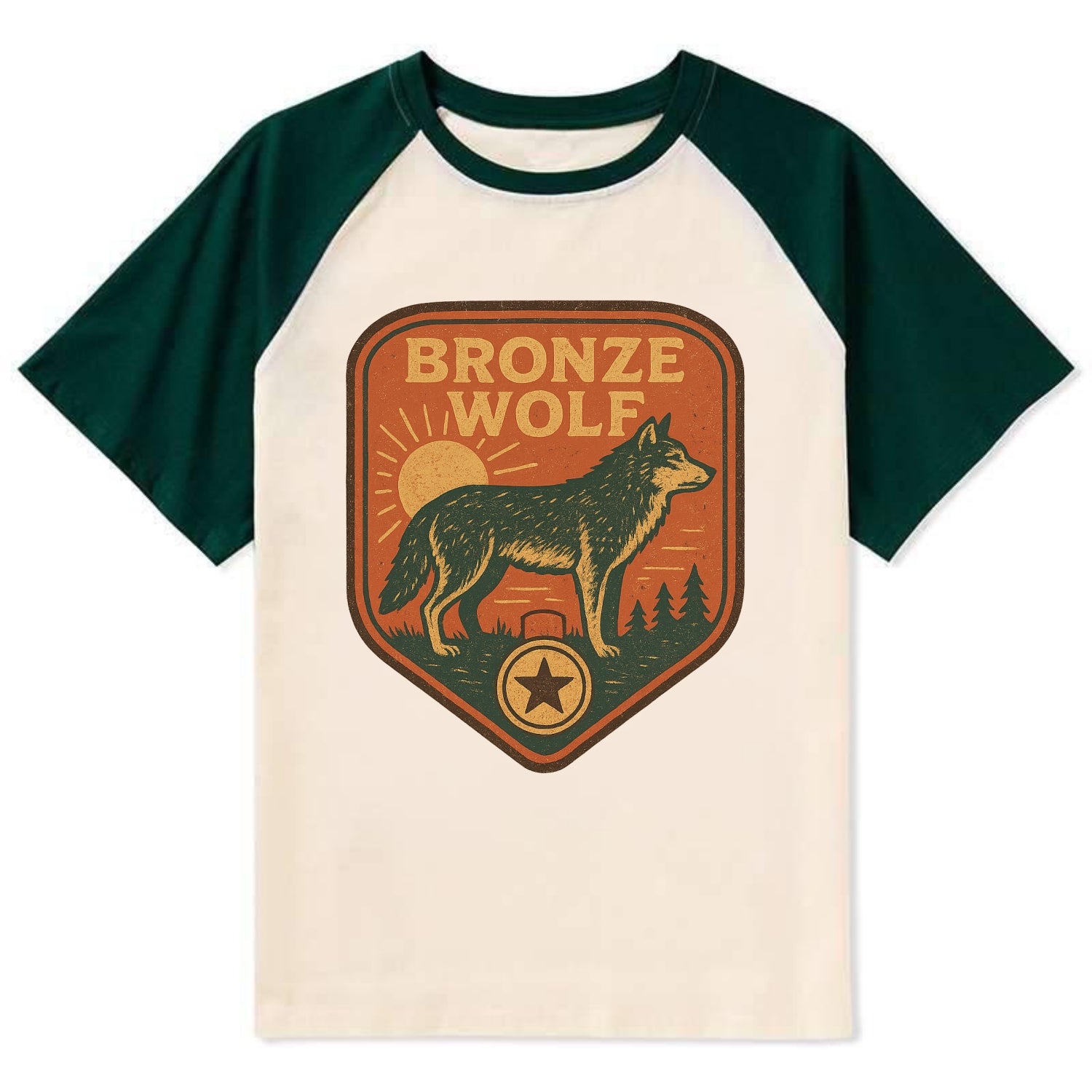 Bronze Wolf Medal  - Contrast Raglan T-shirt - Green