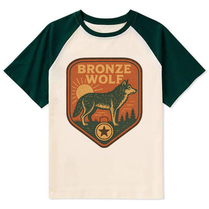 Bronze Wolf Medal  - Contrast Raglan T-shirt - Green
