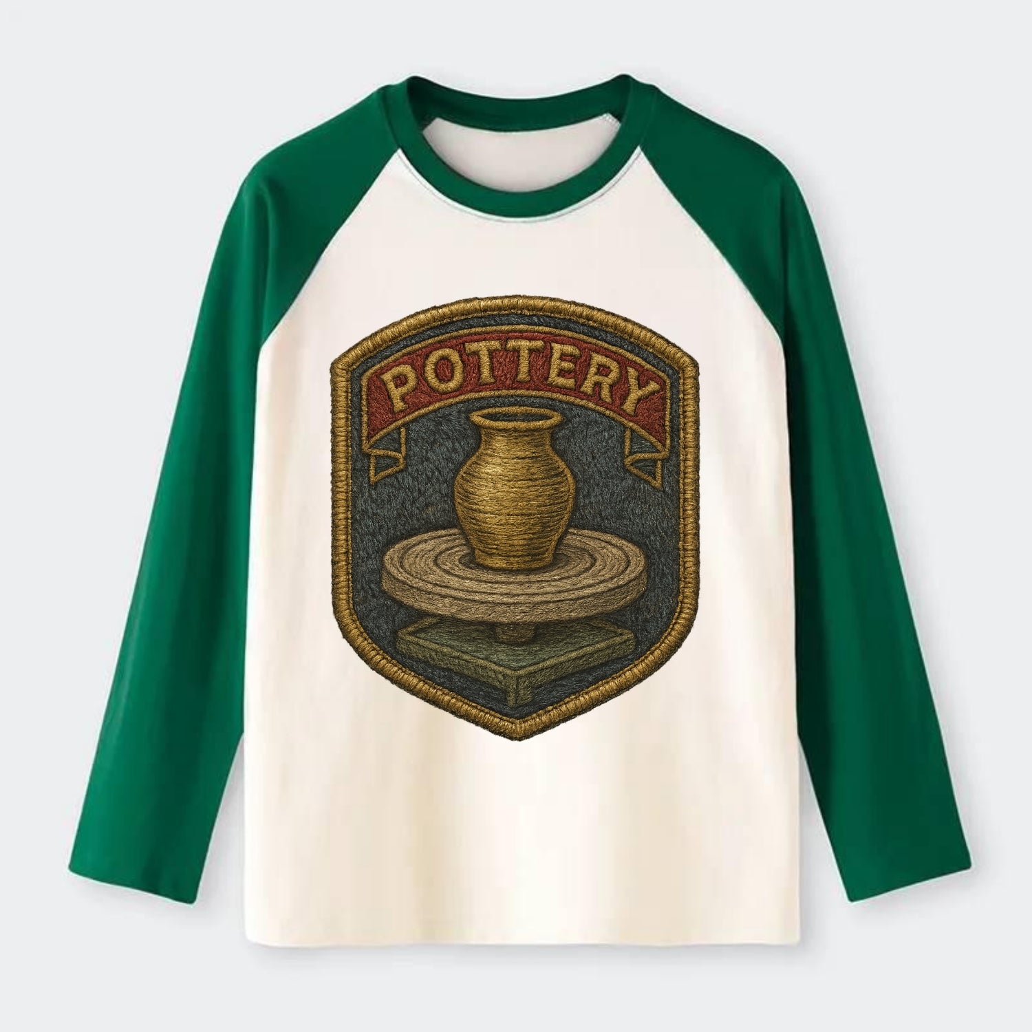 Pottery wheel with clay vessel - ceramicist symbol - Raglan Long Sleeve T-Shirt - Green