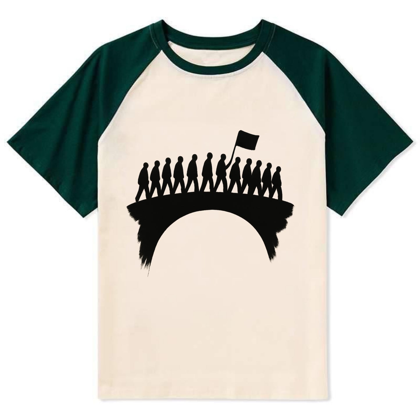 March on bridge silhouette - historic protest ink painting - Contrast Raglan T-shirt - Green