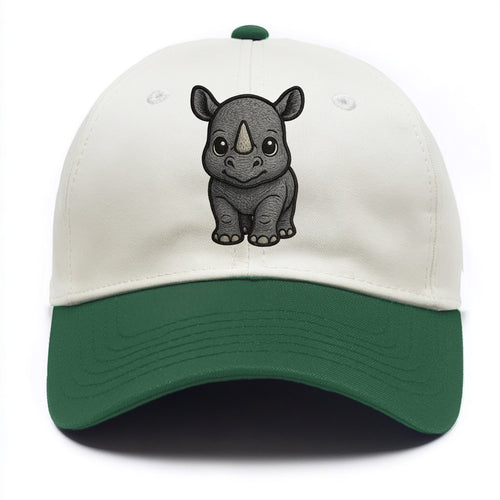 Baby Rhino - gray armor skin, tiny horn nub, round eyes, front-facing, tank baby - Two Tone Cap