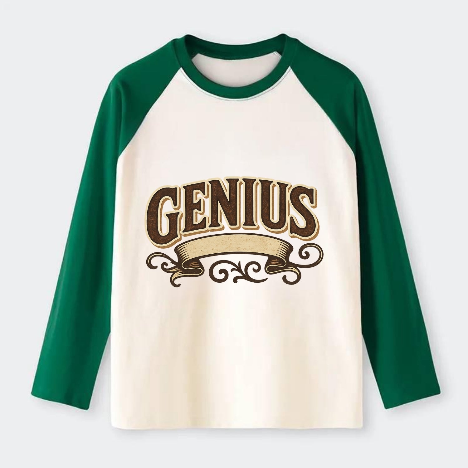 Bold typography design - "GENIUS" - exceptional intelligence, - Raglan Long Sleeve T-Shirt - Green