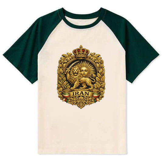 Iran Lion Sun Badge - Contrast Raglan T-shirt - Green