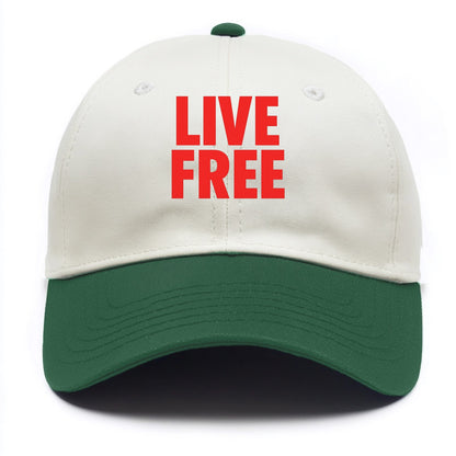 Bold typography design - "LIVE FREE" - unrestricted living - Two Tone Cap - Green