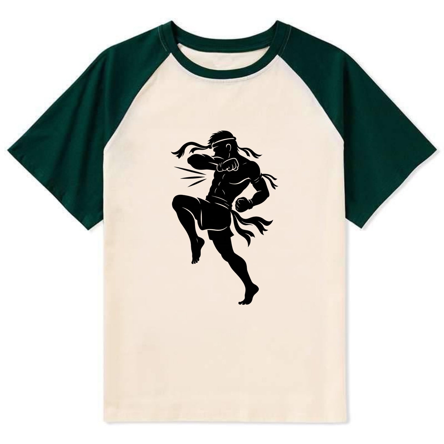 Thai Muay Thai fighter elbow strike - Contrast Raglan T-shirt - Green